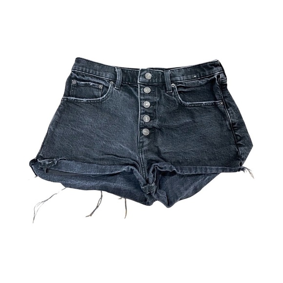ABERCROMBIE & FITCH High Rise Mom Washed Black Denim Shorts SZ 28 - Picture 2 of 5